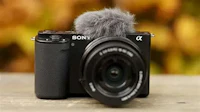 a camera with a microphone attached to it